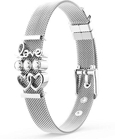 THIORA Armband mit Anhängern | Premium Edelstahl | Soulmate Diamonds | Charmband | Geschenk (Sparkling Love - Silber)