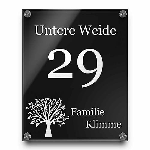 Graviertes Türschild | Hausnummer 20x25 cm mit Gravur mit Motiven Familien-Haus Familienschild Türschilder für die Haustür mit Namen