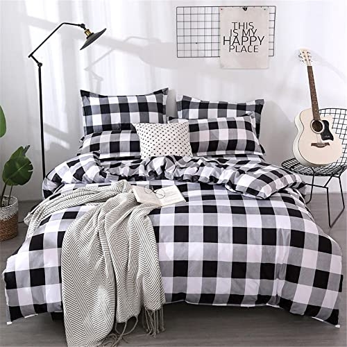 Fansu Funda Nórdica Cama 200x200cm Juego de Cama con Patrón a Cuadros de Moda, 3 Piezas Funda Nórdica de Microfibra y 2 Funda de Almohada 50x75cm con Cremallera para Cama Doble (Negro Gris Blanco)