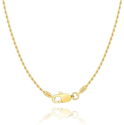 Jewlpire 18K Gold Plated Chain Necklace for Women, 1.35mm Rope Chain Necklace 18K Gold Plated Chains for Women Shiny & Durable Women's Chains Necklaces 18 Inch