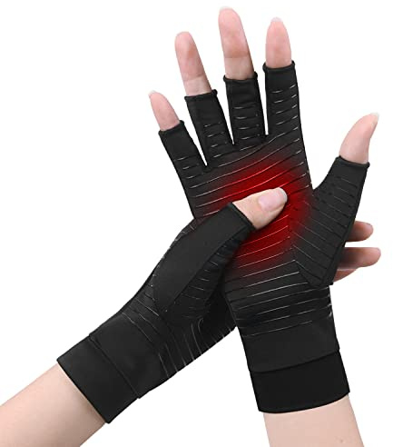 ACWOO 1 Par Guantes de Compresión para Artritis, Fibra de Cobre Guantes Sin Dedos para Hombre y Mujer, Ideal para Alivian El Dolor de Reumatoide, Osteoartritis, RSI, Túnel Carpiano