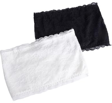 LUOXIAQIFEI Tube Top de Dentelle Florale de Femmes Soutien-Gorge Bandeau sans Bretelles pour Femme (Blanc et Noir), Taille Unique, Lot de 2