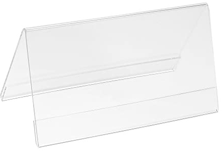 PATIKIL 5.85 x 3.12 Pulgadas Acrílico Escritorio Identificación Placa Soportes, 10uds Transparente Nombre Tienda Soportes, V Forma para Mesa Menú Tarjetero Soporte