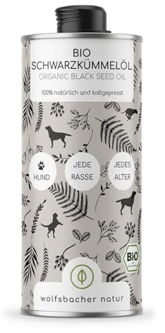 Ekologisk Svartkumminolja för hundar 250ml - kallpressad 100% ekologisk, i glasflaska med glaspipett - ren egyptisk svartkumminolja (Nigella Sativa) DE-ÖKO-060