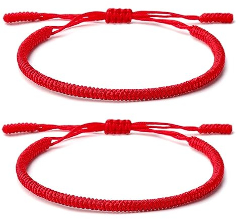 ZYMGUO 2 Portafortuna Braccialetto + Regalo Buddista! Tibetano Amicizia Color Corda Bracciale. Per uomo donna adolescenti. Dimensione regolabile, Fatto a Mano
