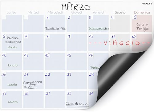 PACKLIST® Planner Magnetico Mensile Frigorifero A4 [100% IN ITALIANO] - Lavagna Calendario da Cucina - Organizza Casa, Lavoro, Attività e Appuntamenti - Design Resistente per Famiglia