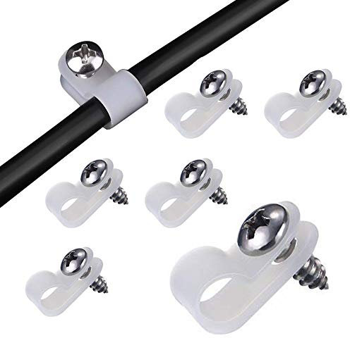 VIPMOON 120 Stück Kabelschellen zum schrauben, Kabelschellen Nagelschellen 6.4mm, Typ 6.4R Drahtklemme Kabelhalter Wand für Lagerhallen, Fabriken, Wohnungen,Büros,usw.(Weiß)