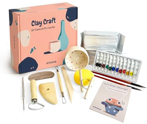 Kit Completo de Cerámica: Herramientas de Moldeo, Pinturas Acrílicas y Guía de Inicio Rápido para Entretenimiento Creativo en Familia. DIY Arcilla