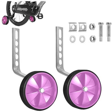 Ruote Bici Bambino, Rosa Universali Ruote Stabilizzatrici Bici per Bici a Velocità Singola da 12 14 16 18 20 Pollici, Stabilizzatore Bici Ruote Ausiliarie per Biciclette, Stabilizzatore Bici