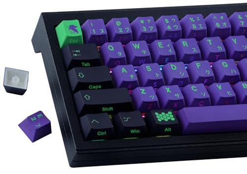 PBT Keycaps, 139 Keys Purple Japanese Keycap, Double Shot Side Printed Shine Through Keycaps for Cherry MX Switches ASIN/ISO Layout Mechanical Keyboards