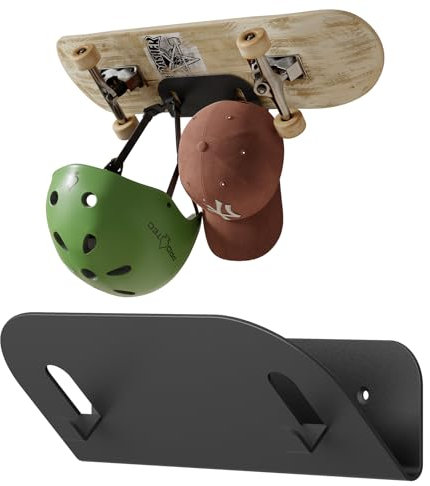 sciuU Schwerlast Metall Wandhalterung für Skateboards Snowboards Longboards Skier Kickroller - Stahlregal Stahlständer mit Haken für Helm, Ausrüstung, Garagen Aufbewahrung, Board Display Halterung