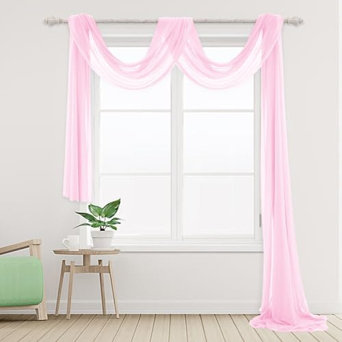 Ghope Tvärhängd frihandsdekoration transparent, 160 x 600 cm gardiner voile gardin dekoration bröllopsbåge rosa tyll för fotografi bröllop fest födelsedag dop himmelsäng