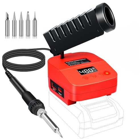 Cordless Soldering Iron for Einhell PXC 18V Battery Fast Heating,Electric Soldering Station with USB&Type C Charge Ports,Adjustable Solder Iron kit for Appliance Repair
