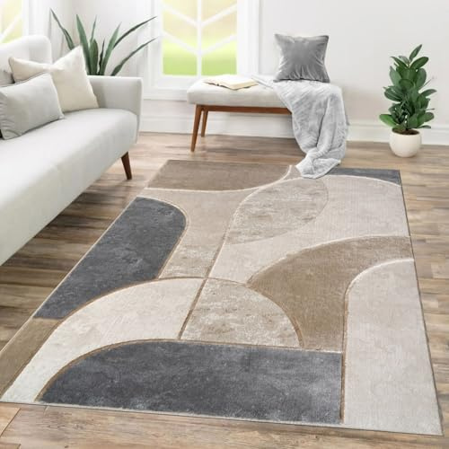 TT Home Tappeto Soggiorno Sala Da Pranzo Pelo Corto Motivo Astratto Design Geometrico Ottica Ad Arco Effetto Alto-Basso Stile, Dimensione:80x300 cm