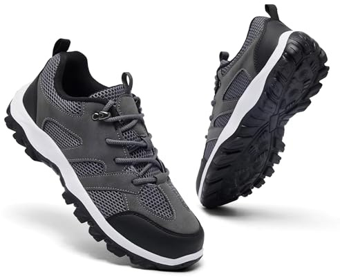 CYRUWOSH Zapatillas de senderismo para hombre, zapatillas de senderismo, zapatillas de correr, zapatillas deportivas, zapatillas de deporte, zapatos de ventilación ultraligeros, gris, 41 EU