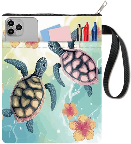 CRASPIRE Bokfodral med dragkedja och sköldpaddsdesign bokomslag ficka 11 x 8,7 tum tvättbar present till läsare bibliotekarier älskare