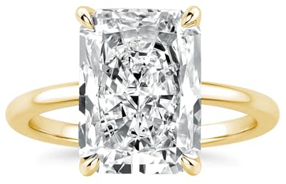 PAFIDDY 4.5CT Elongated Radiant Cut Solitaire Engagement Ring for Women, 925 Sterling Silver Simulated Diamond Promise Ring with 14K Yellow Gold Plated (Yellow Gold, 6)