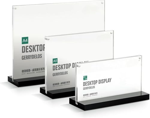Schmalz® Acryl Tischaufsteller schwarzer Arcylsockel – Starker, Klarer Acrylständer für Präsentation, Fotos, Menükarten – Perfekt für Büro, Restaurant, Events (A5 Quer)