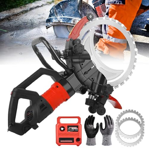 16 In Electric Concrete Ring Saw Wall Chaser, 90° Cut Without Dead Centrewith 11.4 Max Cut Depth | Ring Power Cutter Saw With 2 Diamond Blades & Gloves, For Concrete, Stone