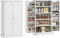 HOMCOM Armario de Cocina Buffet Mueble de Cocina Moderno con armarios, Estante Ajustable y 12 especieros, despensa para Comedor, salón, 60 x 30 x 104 cm, Blanco