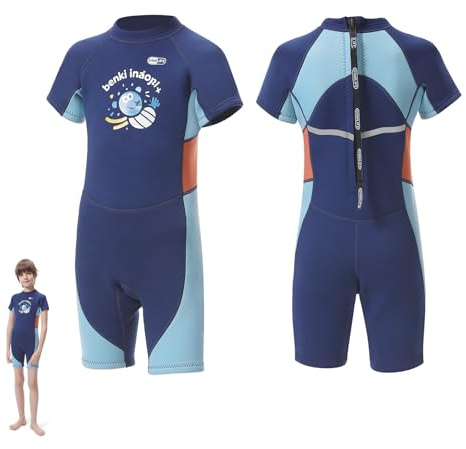 Gimilife Combinaison Néoprène Enfant - Combinaison Plongée Enfant pour Mer, Surf et Natation | Combinaison Isotherme 2mm Garçon Fille, Modèle Intégrale ou Court pour Leçons de Plongée et Surf