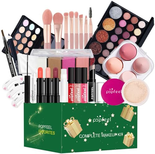 FantasyDay Juego de Maquillaje Xmas All in One Makeup Gift Set Adventskalender 2025 Belleza Cosmético Incluye Corrector Camuflaje, Brillo de Labios, Brochas, Mascara, Blush, Sombra de Ojos, Delineador