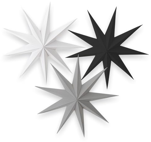 Festlig pappersstjärnor att hänga upp I 3 st Ø 30 cm i svart, vit, grå I lämplig som julstjärna fönster dekoration stjärnor I elegant pappersstjärna julset I hållbart stjärnpapper set