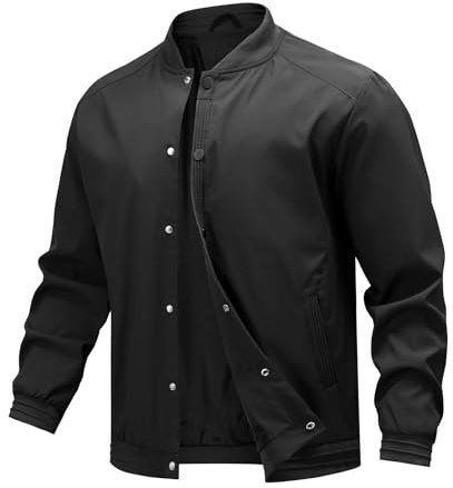 Allthemen Chaqueta de Béisbol Hombre Casual Bomber Jacket Impermeable Cazadora Entretiempo Ligera Primavera Otoño Negro M