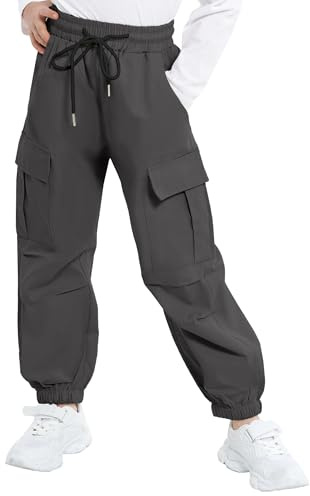 JiAmy Pantaloni cargo da ragazza, elastico in vita baggy, pantaloni da paracadute multi tasche danza jogging Y2k pantaloni per bambini per 5-14 anni, grigio., 7-8 Anni