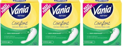 Vania - Protège-Slips Confort Normal Parfum Aloe (boîte de 56 pièces) – Protège-lingeries 100% respirant et confortables – Protection hygiénique avec ajustement parfait et tenue optimale (Lot de 3)