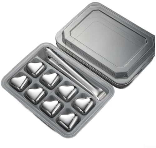 Pierres à whisky, glaçons réutilisables en acier inoxydable en forme de cœur, granulés de congélation rapide pour refroidir les boissons sans diluer la saveur (C)