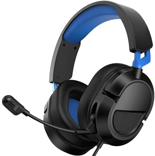 syndesmos Gaming Headset für PS5, PS4, PC, Xbox, Nintendo Switch, Headset mit Mikrofon, Stereo Surround Sound, Gaming Kopfhörer mit Kabel, 3,5mm Klinke, Over-Ear Kopfhörer mit Noise Cancelling, Blau