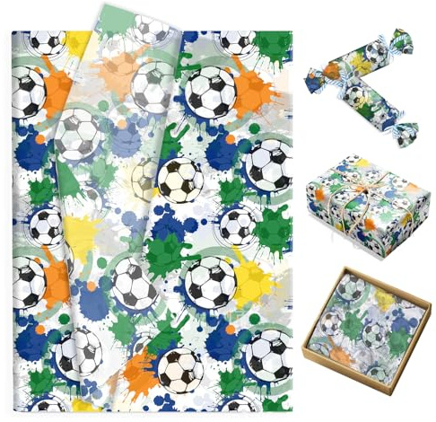 Dermalyx Papel De Regalo De 50 Hojas Para Fútbol 50 Cm X 35 M, Envoltura Con Motivo Deportivo Para El Mundial 2026, Decoración Infantil Para Cumpleaños, Empaque Ideal Par