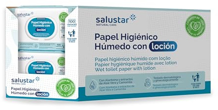 Papel higiénico húmedo con loción hidratante Salustar, 98% ingredientes naturales y desechables por el WC.