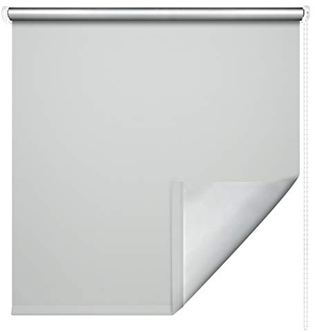 Thermorollo Hitzeschutzrollo Verdunkelungsrollo Kettenzugrollo Seitenzugrollo Fenster Rollo Breite 62-202 cm Stoff lichtundurchlässig verdunkelnd Thermobeschichtung Silber (202 x 180 cm / Grau)