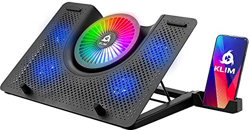 KLIM Nova - Laptop-RGB-Kühler- 11 bis 17 Zoll - Laptop-Gaming-Kühlung - USB-Lüfter - Stabil und leise - Mac- und PS4-kompatibel - Neuheit
