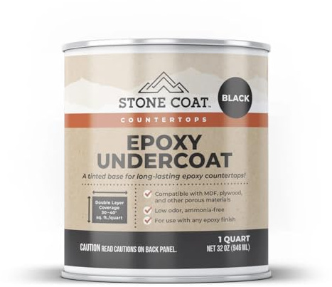 Stone Coat Countertops Epoxy Undercoat 1 Quart (32 Fl Oz Black) High-Bond Epoxy Primer for MDF, Plywood, and Porous Surfaces – Essential for DIY Epoxy Countertop Kits