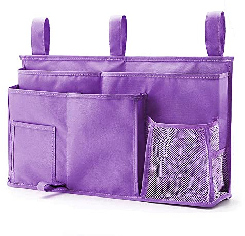 PACOLO Caddy Hanging Organizer Bedside Storage Bag, 600D Oxford Cloth with Hook&Loop for Bunk and Hospital Beds,Dorm Rooms Bed Rails(8 Pockets) (Purple)