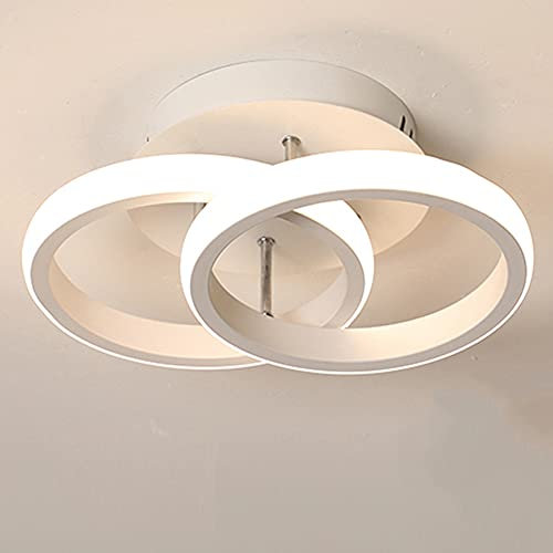 Ceiling Light 2 Circles LED Small Bedroom Lighting Ceiling White Modern Warm Comfortable Ceiling Fixture for Corridor Staircase Office Living Room 22W Warm White Light (White)