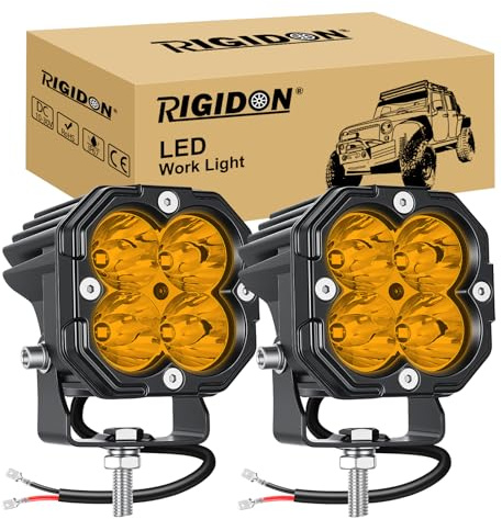 RIGIDON 2 x LED Arbeitsscheinwerfer, 3 Zoll Mini 30W 3000LM, LED Strahler, Offroad Zusatzscheinwerfer 12V 24V Scheinwerfer IP67 Rückfahrscheinwerfer für Auto Trecker Bagger SUV UTV ATV 4X4, 3500K Gelb