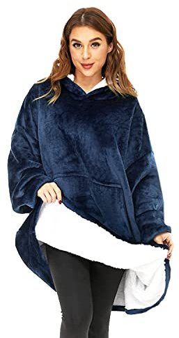 O³ Sudadera Manta Mujer - Batamanta Mujer y Hombre de Polar y Franela con Mangas y Capucha - Sudadera Noches de Invierno (Azul)