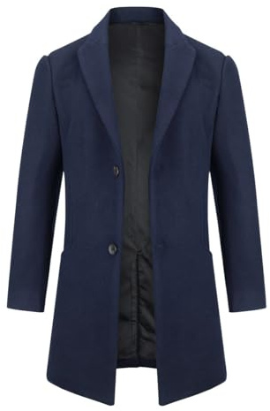 Allthemen Cappotto Lungo da Uomo Casual Trench Invernale in Lana Cappotti Spessa a Due Petti Outerwear a Vento Parka blu navy M