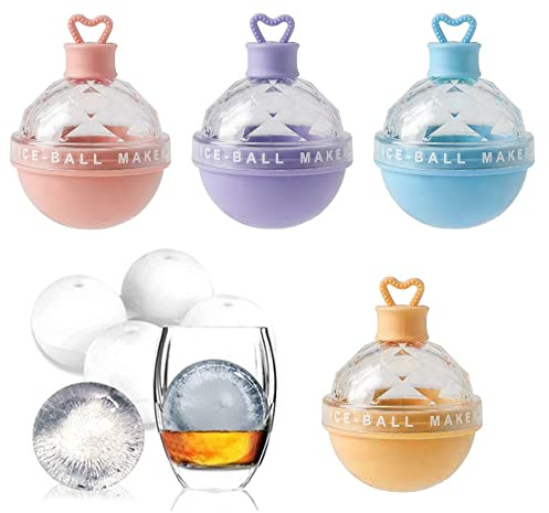Stampi a sfere di ghiaccio, 4pcs 3.4x2,6 pollici Maker di palla di ghiaccio, stampi rotondi per cubetti di ghiaccio, muffa ghiacciata per whisky per cocktail di whisky (4 colori)