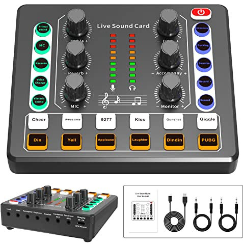 Audio Mixer,Audio Interface with DJ Mixer Live Sound Card Effects and Voice Changer,podcast equipment bundle Stereo DJ Studio Streaming, Prefect for live Streaming/Podcasting/Gaming