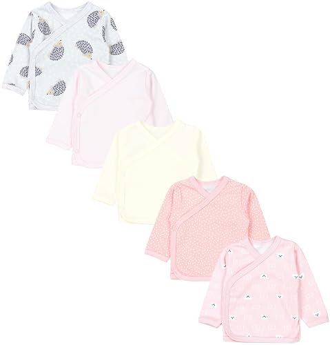 TupTam Baby Mädchen Langarm Wickelshirt Baumwolle 5er Set, Farbe: Tupfen Apricot Hellrosa Ecru Igel Grau Bärchen Rosa, Größe: 56