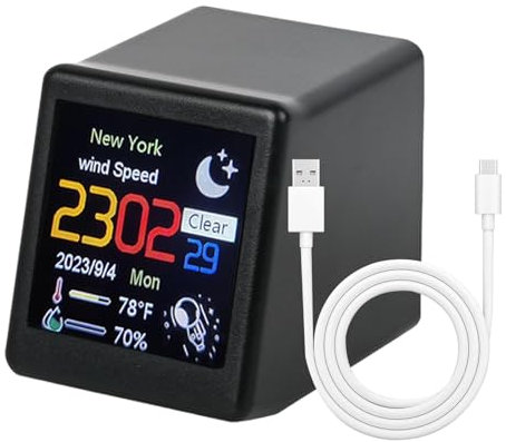 Qutalmi Décoration de bureau météo intelligente, station météo Wifi intelligente - Station météo numérique intelligente compatible Wifi - Prévisions météorologiques à écran couleur multifonction pour