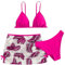 Maillot De Bain Enfant Fille Triangle 6-16 Ans Ensembles de Bikini 3 Pieces Haut De Maillot De Bain Rembourré + Tanga Ado Fille Tropical Plage Piscine Natation Vacances (Rose, 12-14 Ans)