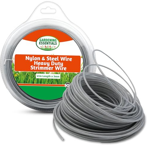 SOL 1pk Nylon & Steel Wire Heavy Duty Strimmer Wire, 3mm x 41m Tough & Long-Lasting Strimmer Cord & Brush Cutters, Ideal for Cutting Thick Grass, Weeds & Overgrowth in Gardens, Lawns & Outdoor Areas
