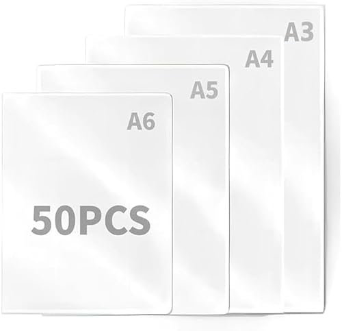 Thermo laminierfolien Premium, Heißlaminierfolien Transparent 50 Stück Laminierfolien (5 Stück A3+10 Stück A4+ 15 Stück A5+ 20 Stück A6), 80 mic für Laminiergerät A3 A4 A5 A6