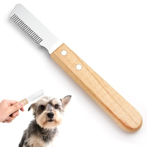 Couteau à Trimmer Chien pour Chats Chiens Émoussés Teckel à Poil Dur, Peigne de Toilettage avec Manche Ergonomique en Bois, Pet Comb D'Épilation Outils de Toilettage pour Animaux de Compagnie